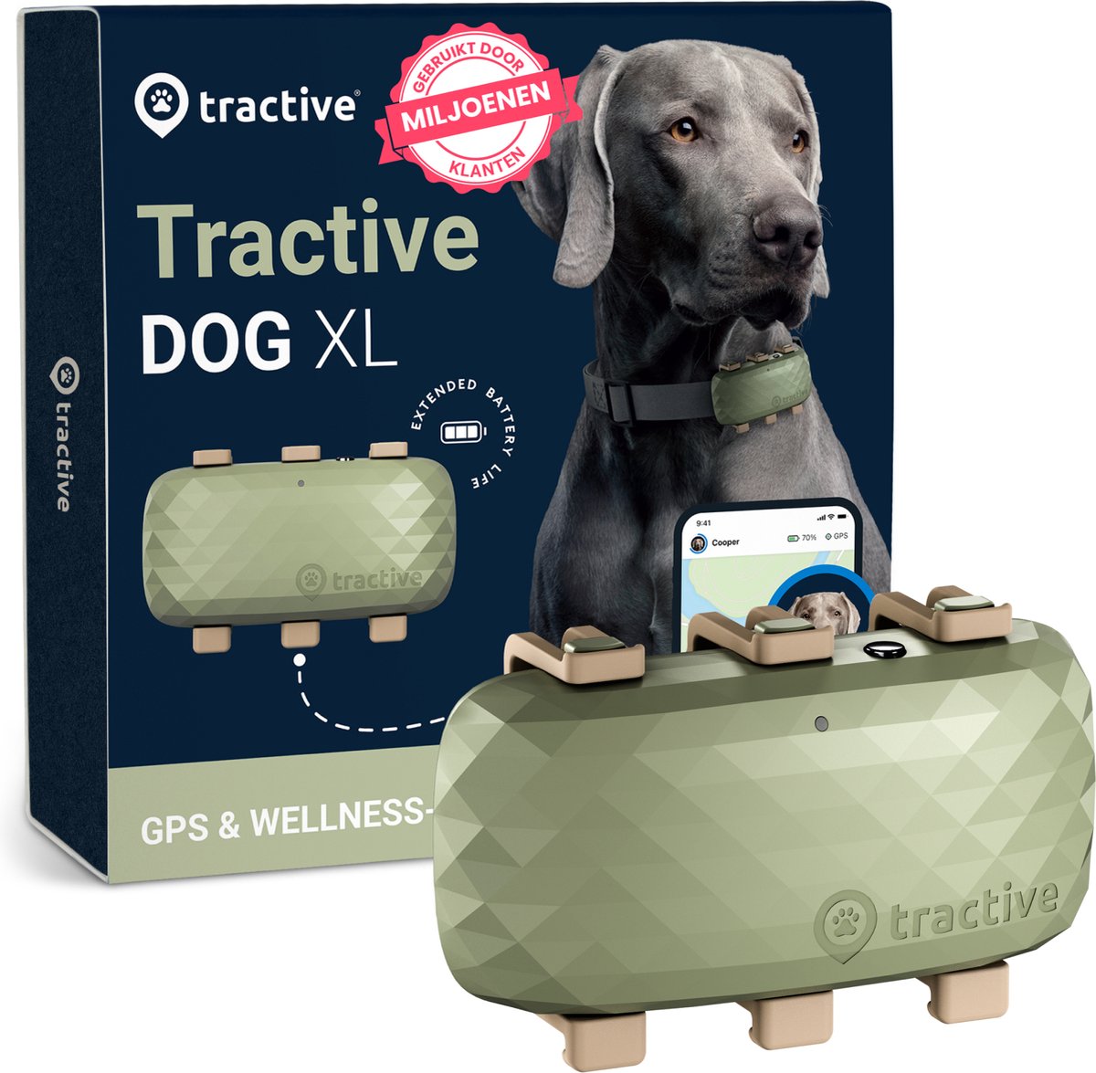 Tractive dog xl - hondentracker met grotere batterij - groen