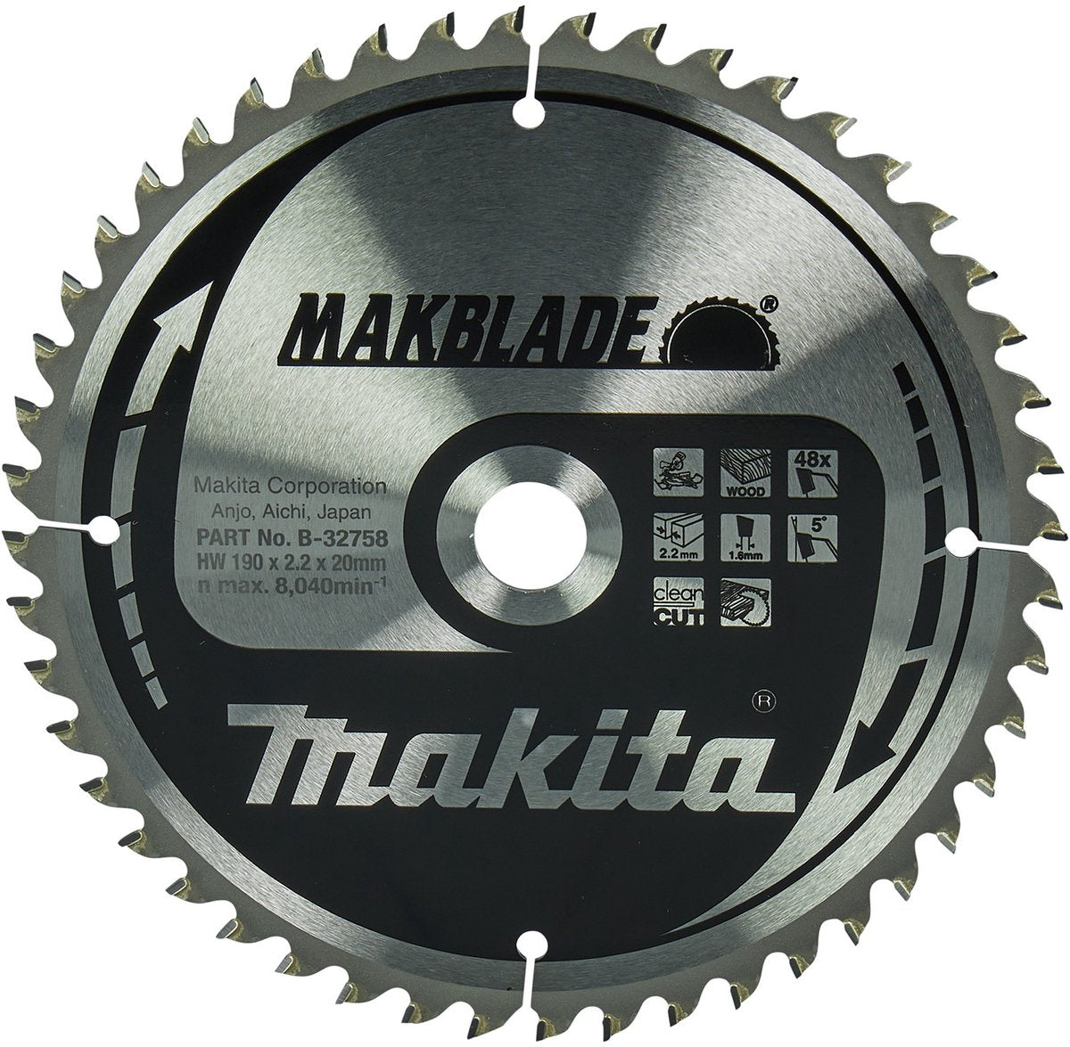 Accesorios Makita hoja de sierra transversal | madera | 190x20x2.2 48t 5g - b-32758