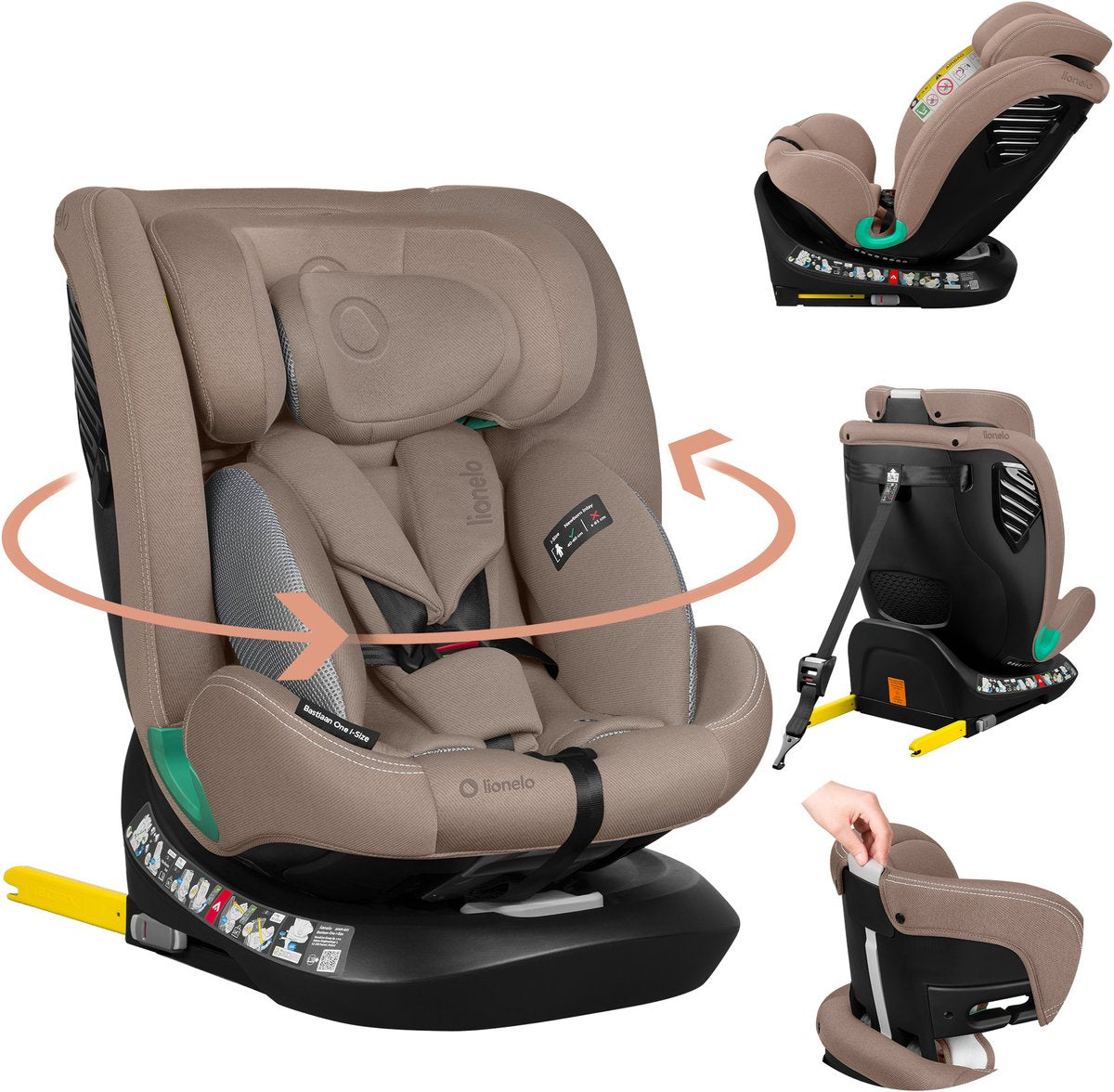 Lionelo bastiaan one i‑size autostoel – 4-in-1 isofix top tether – achterwaarts voorwaarts – 360° draaibare easyturn basis – verstelbare hoofdsteun memory foam – 40–150 cm – lange gebruik hoog veiligheidsniveau
