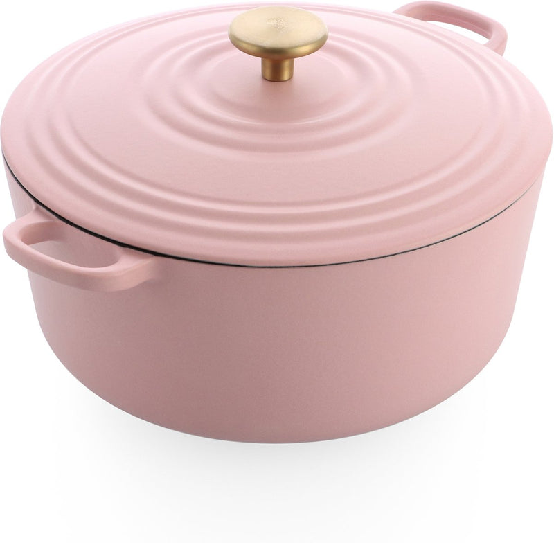 Casseruola in ghisa bordeaux Bk 28 cm 6,7 l - casseruola a induzione - casseruola in ghisa - utilizzabile in forno fino a 230 gradi - coperchio con anelli salvagoccia - interno smaltato bianco - rosa cipria