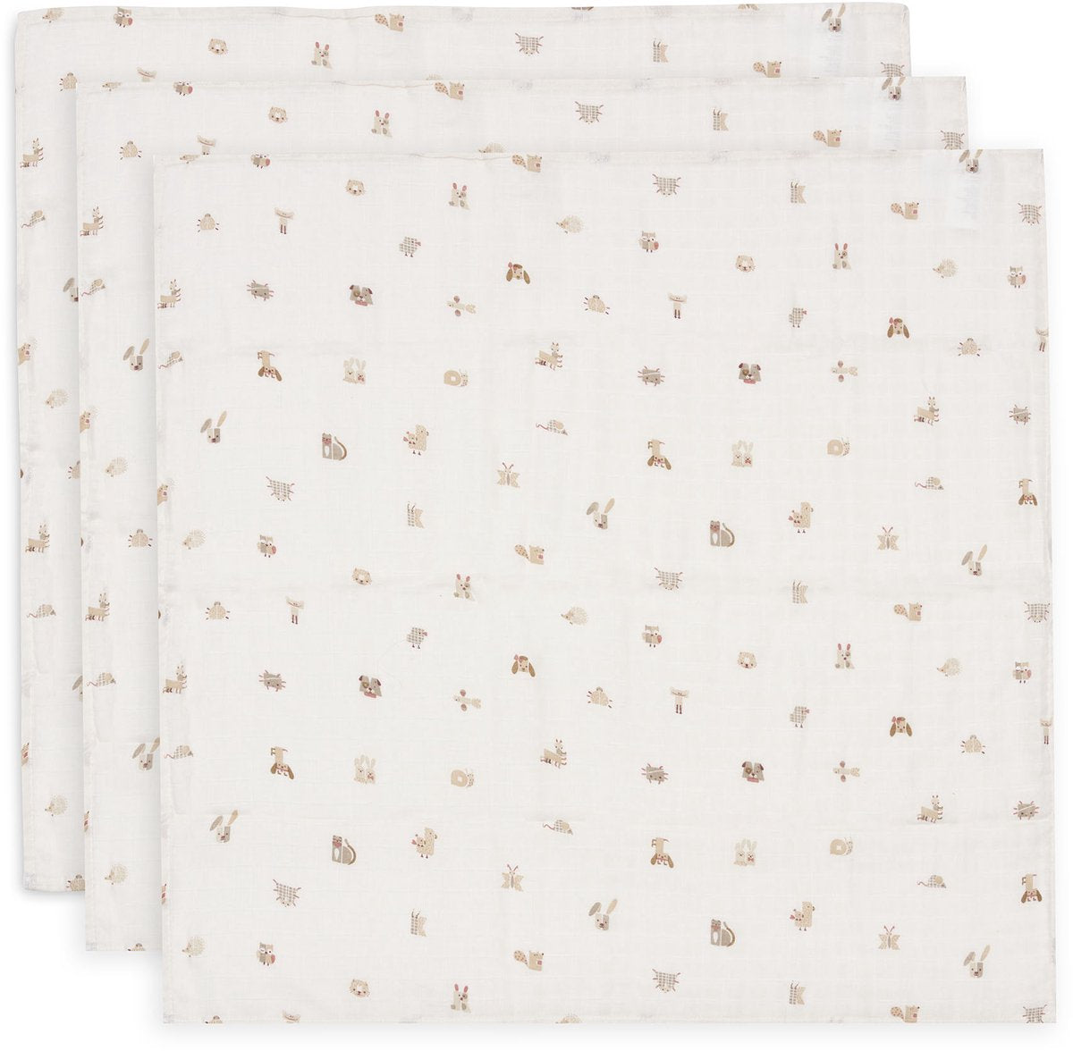Jollein panno idrofilo piccolo - 70x70cm - amici animali - 3 pezzi
