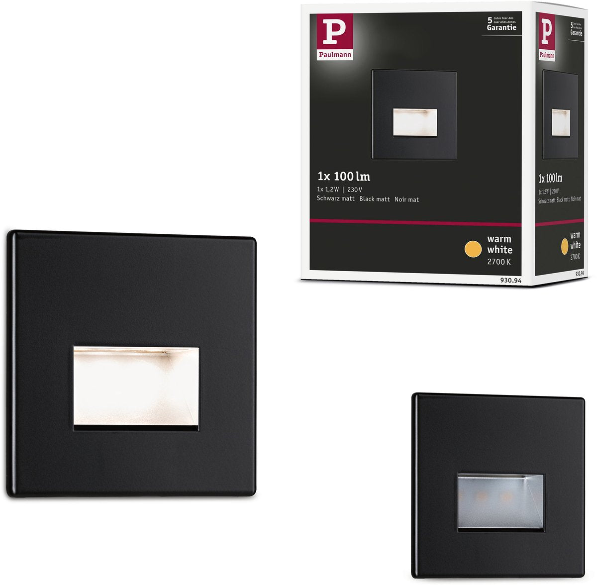 Lampada da parete da incasso a LED Paulmann edge – nero opaco – 2700k bianco caldo – 1,2w – 50 lm – 230v – illuminazione scale a parete