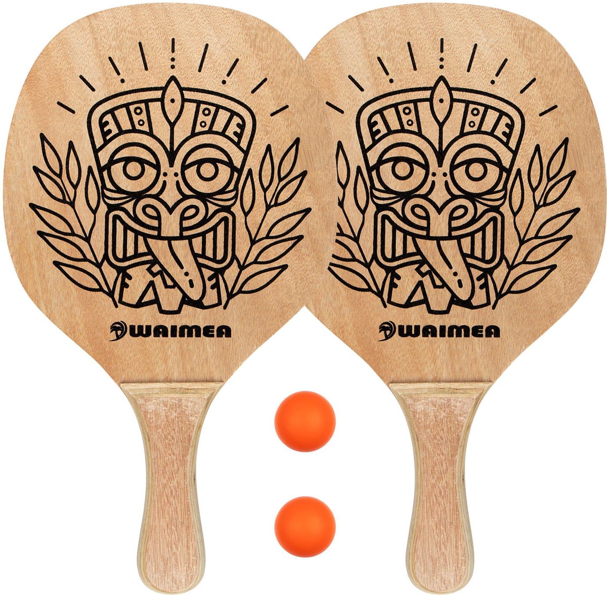 Juego de pelotas de pádel de playa Waimea con empuñadura de madera - Blank negro naranja flúor