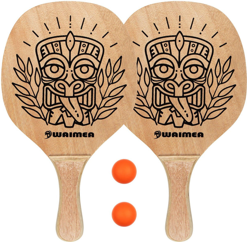 Set di palline da paddle da spiaggia Waimea con impugnatura in legno - nero arancione fluo vuoto