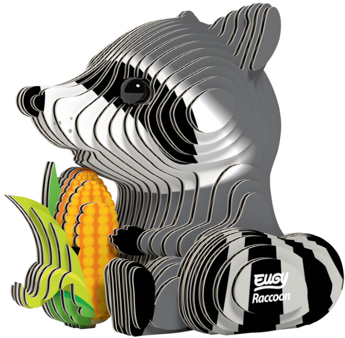 Puzzle Eugy 3d - mapache - animales salvajes - sostenible - colecciónalos todos - 6 años