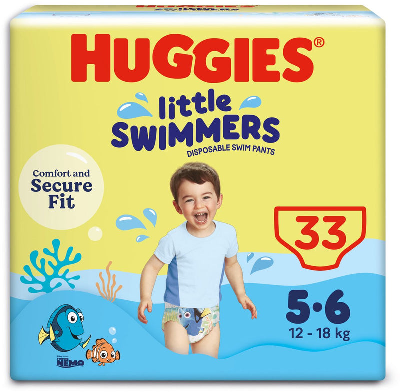 Huggies little swimmers - pañales para nadar - talla 5 6 - (12 a 18 kg) - paquete económico - 33 piezas
