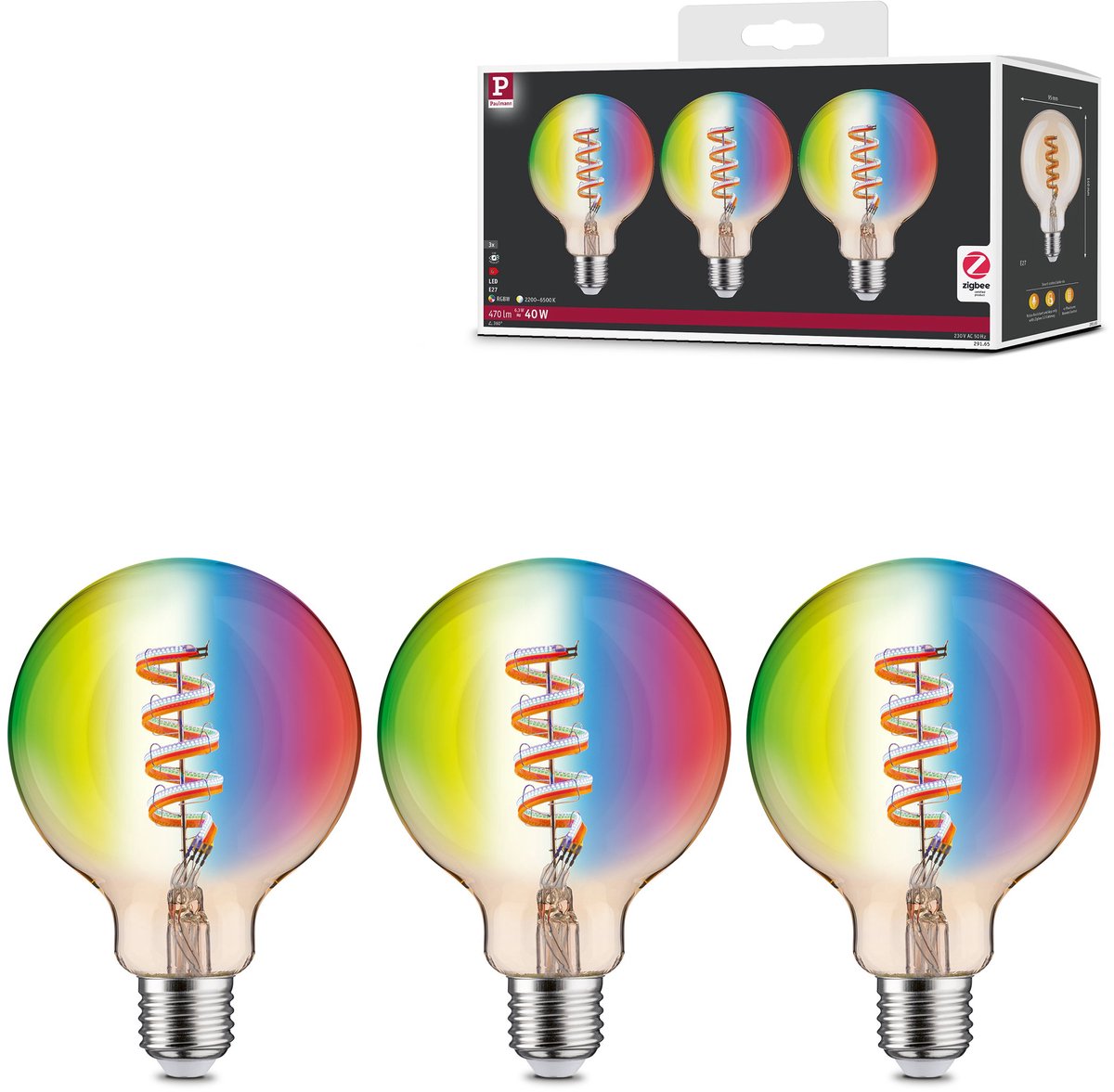Paulmann Filamento 230 V Smart Home Zigbee 3.0 Globo LED G95 E27 3x470LM 3x6,3W RGBW+ Regulable Oro