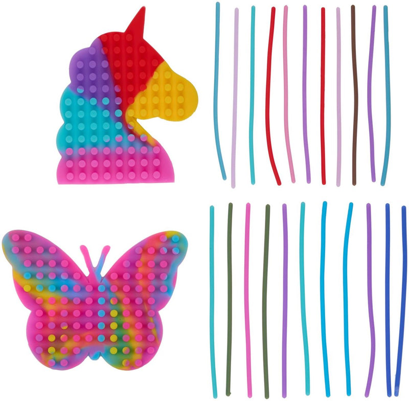 Eddy Toys pop it juego de encordar para niños - fidget toy con función de encordar - pop it fidget de silicona - juguete de motricidad mariposa o unicornio - juguetes educativos para encordar a partir de 3 años - 1 juego al azar