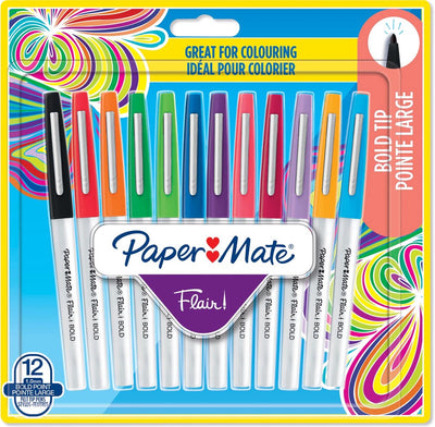 Paper mate flair-viltstiften | brede punt (1,2 mm) | diverse kleuren | 12 stuks