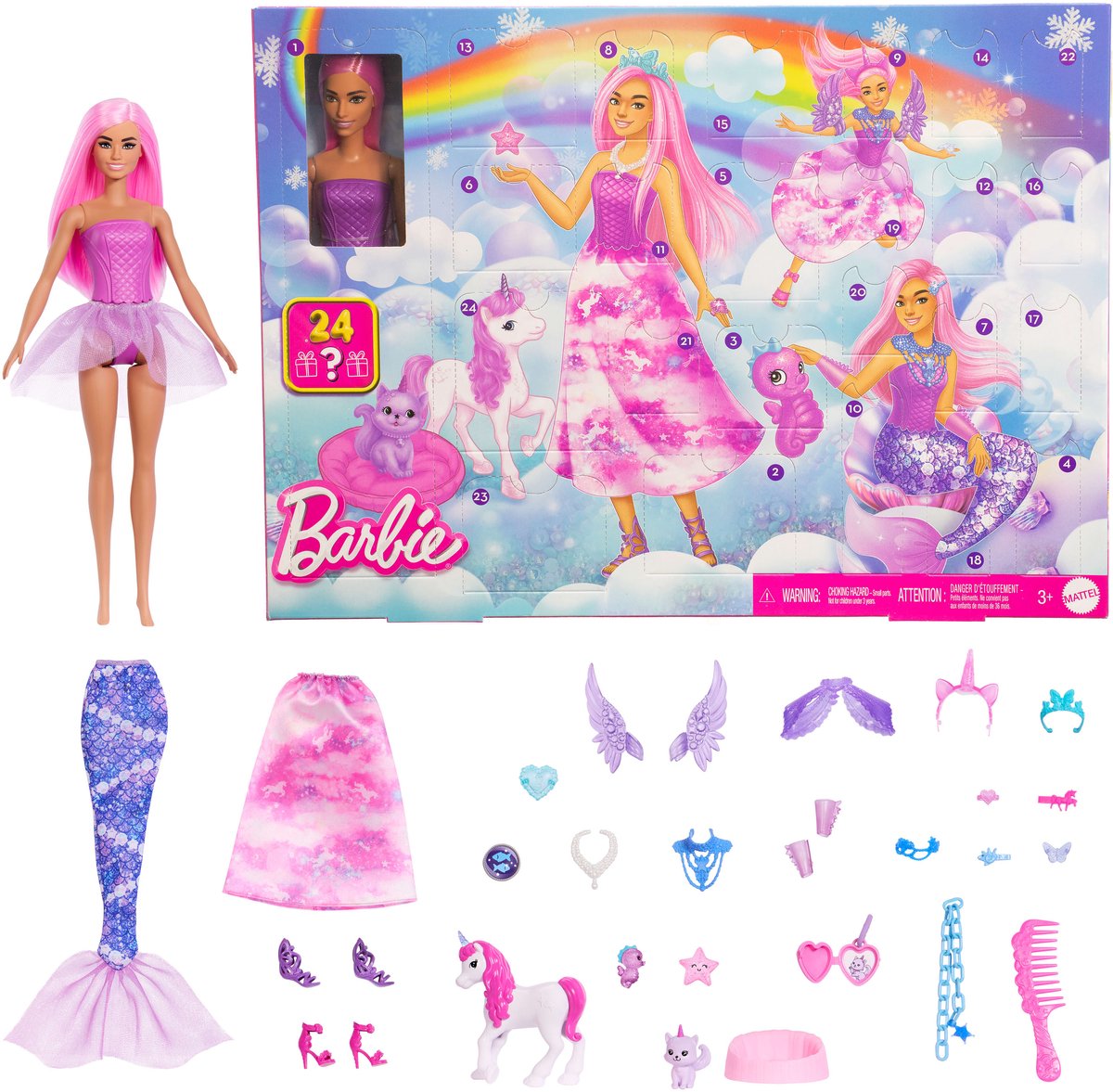 Calendario de Adviento de Barbie con muñeca de moda y 24 accesorios sorprendentes