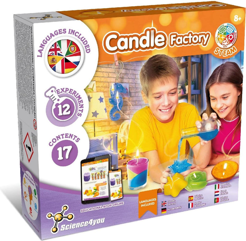 Science 4 you Science4you Candle Factory - Caja de experimentos - Fabricación de velas para niños a partir de 8 años - Set con 12 experimentos