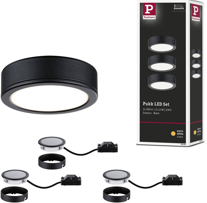 Paulmann Illuminazione sottopensile LED pukk 3x3,5w 65 mm 3x210lm 230v rotonda nero