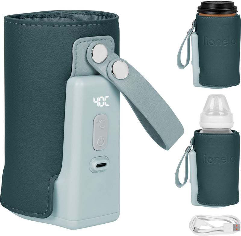 Calentador de biberones portátil Lionelo thermup go plus - Batería de 3000 mAh - hasta 8 horas de uso inalámbrico - 5 ajustes de temperatura 38-50°C - Recargable por USB-C - Termostato contra sobrecalentamiento - para biberones de 52-70 mm - Sin BPA