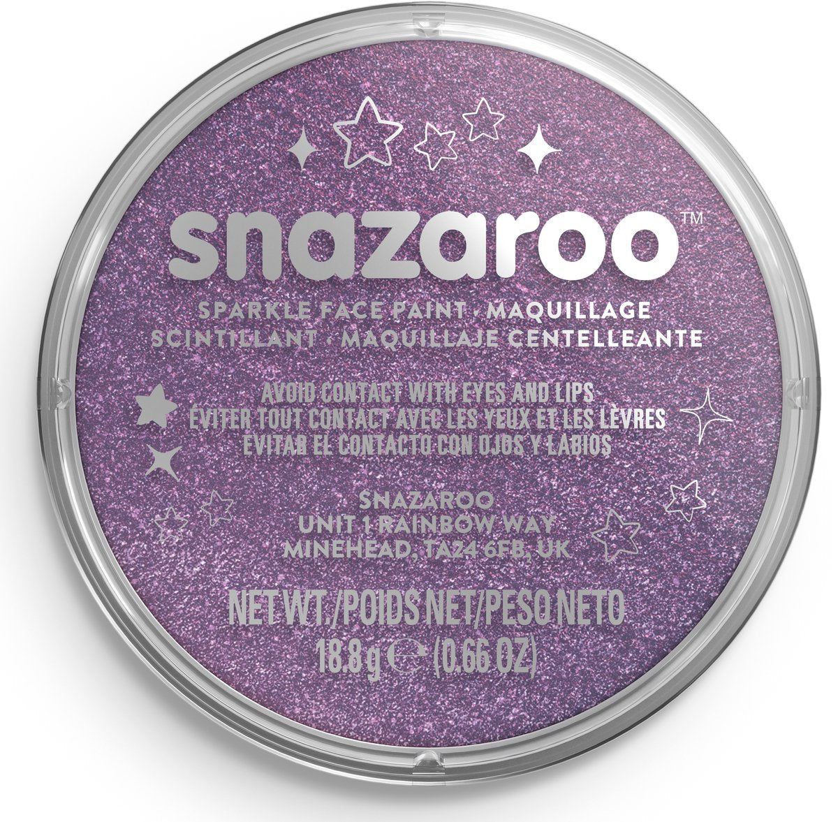 Snazaroo 1118871 - lilla scintillante - pittura per il viso acqua per bambini da 18 ml per bambini e adulti