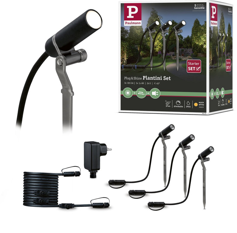 Paulmann plug Shine Faretti da giardino LED Plantini basic set base IP65 3000K 3x2W 21VA antracite