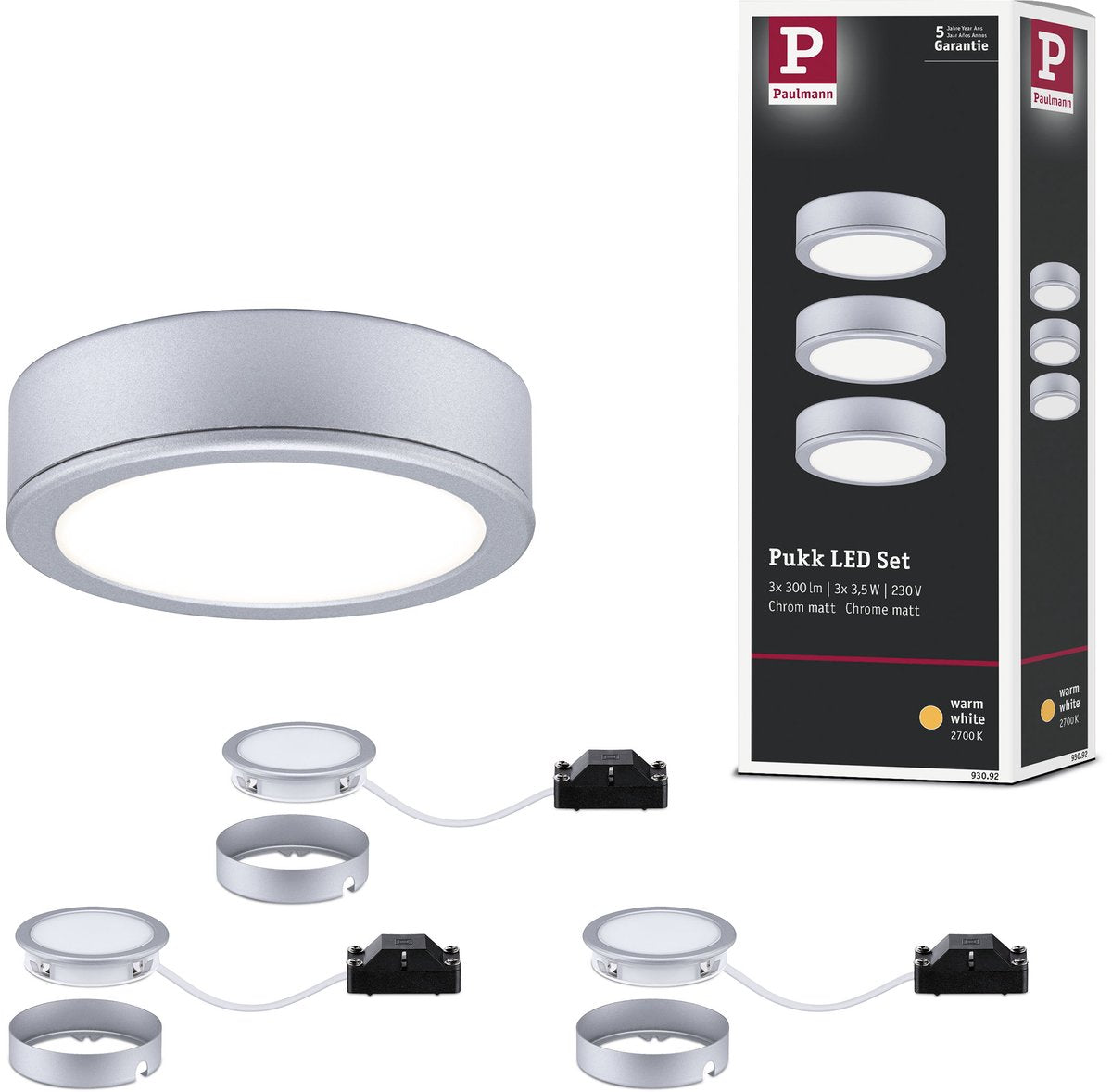 Paulmann led-onderkastverlichting pukk 3x3,5w 65 mm 3x210lm 230v rond chroom mat