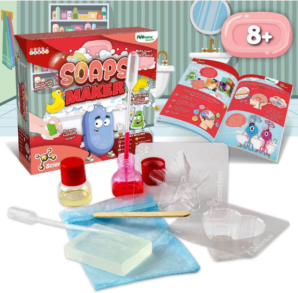 Science 4 you science4you crea il tuo sapone - set di esperimenti - set di esperimenti da 10 pezzi - fare il sapone - 4 esperimenti - per bambini da 8 anni