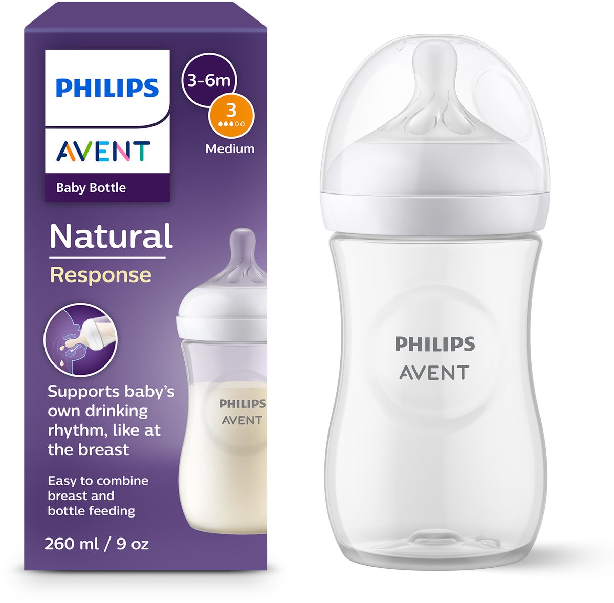 Philips avent natural response - babyfles - 1 stuk - 260ml- flow 3 - scy903 01