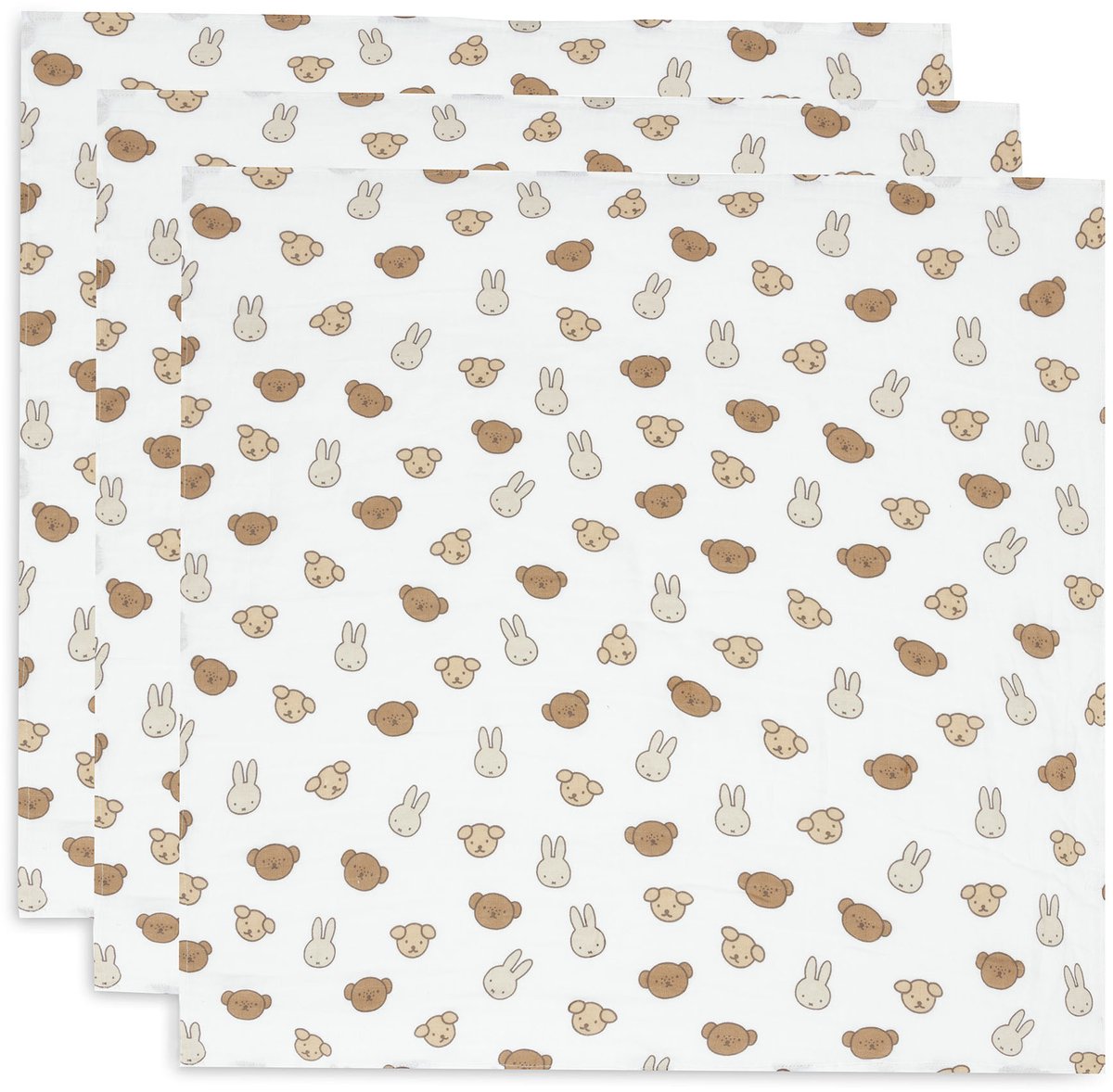 Jollein x Miffy - panno in mussola piccolo 70x70 cm - fasciatoio - cotone morbido - 3 pezzi - miffy e i suoi amici