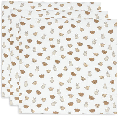 Jollein x Miffy - panno in mussola piccolo 70x70 cm - fasciatoio - cotone morbido - 3 pezzi - miffy e i suoi amici