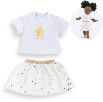 Corolle top and skirt set for 36cm dolls - ivory gold