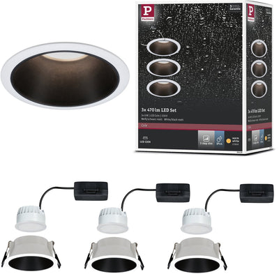 Paulmann lampada da incasso a LED 3-step-dim cole coin set da 3 ip44 rotondo 88 mm coin 3x6w 3x470lm 230v dimmerabile 2700k bianco, nero opaco