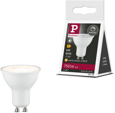 Spot LED standard Paulmann gu10 - 230v - dimmerabile - 750 lm - 8w - 2700k bianco caldo - bianco opaco