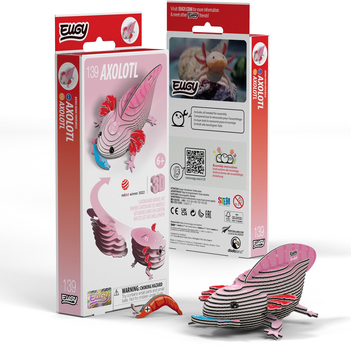 Puzzle 3d Eugy - axolotl - animali marini - sostenibile - collezionali tutti - 6 anni
