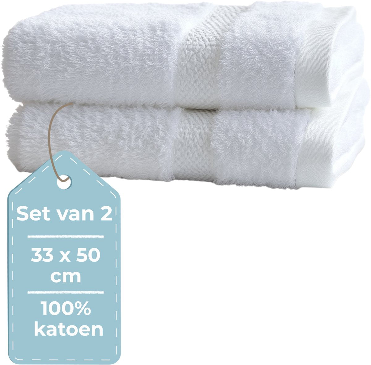 Hush. living hush living guest towel - set of 2 - 33×50 cm - 100% cotton - heavy quality 500g m2 - stylish border and hanging loop - white