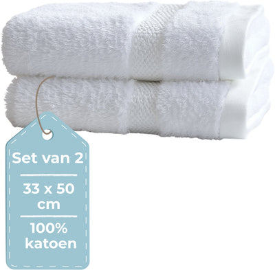 Silenzio. living hush living asciugamano per gli ospiti - set da 2 - 33×50 cm - 100% cotone - qualità pesante 500 g m2 - bordo elegante e anello per appenderlo - bianco