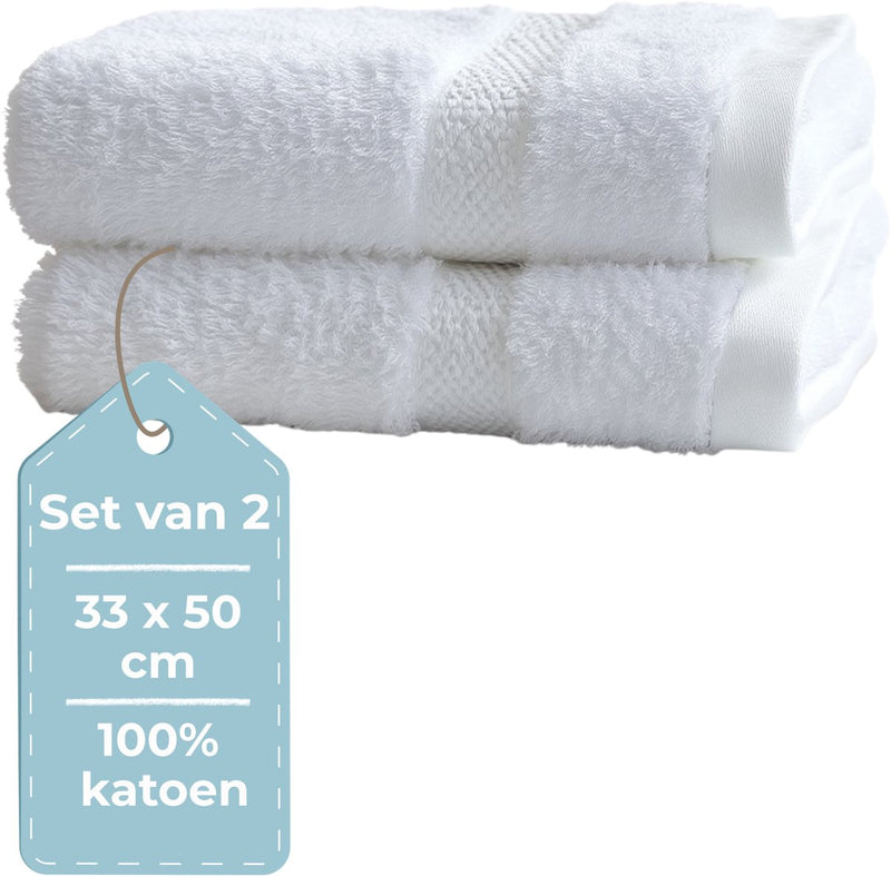 Cállate. living hush living toalla para invitados - juego de 2 - 33×50 cm - 100% algodón - calidad pesada 500 g m2 - elegante borde y lazo para colgar - blanco