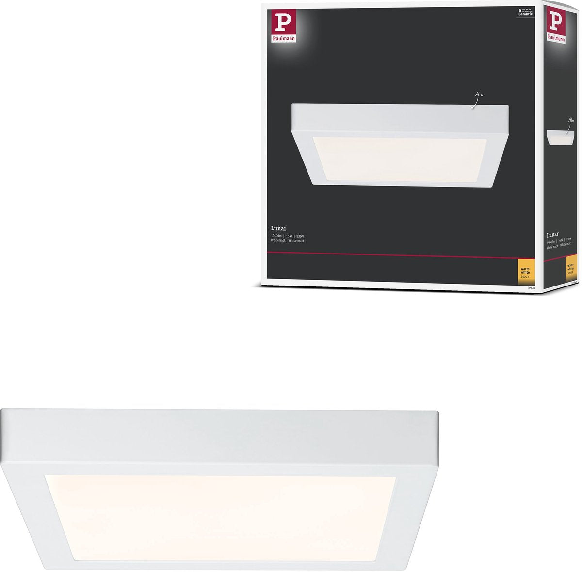 Paulmann Panel LED lunar angular 300x300 mm 16w 1300lm 3000k blanco