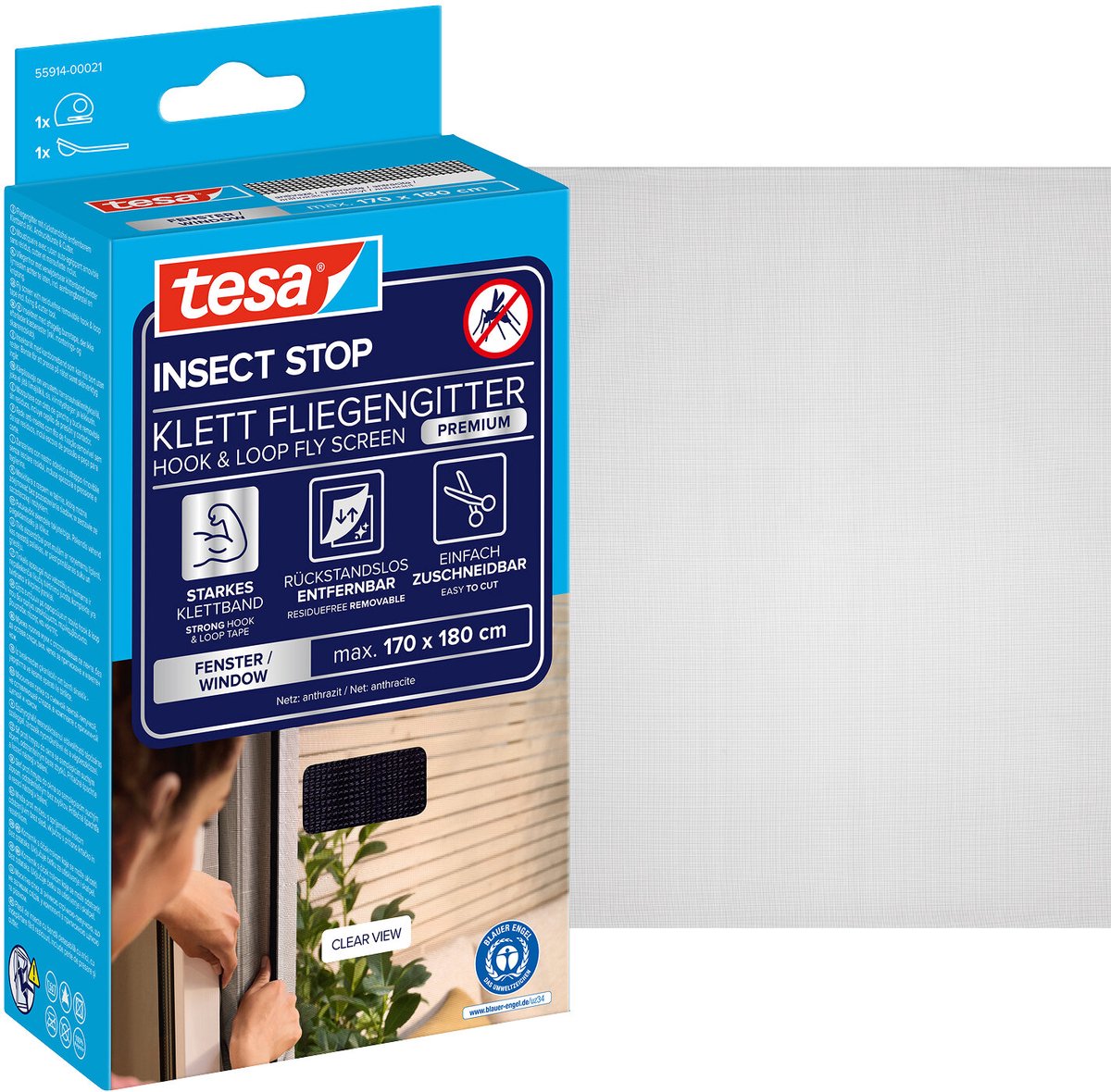 Tesa 1050476 - antiinsectos premium - mosquitera velcro negro 1,7x1,8m | 5 piezas