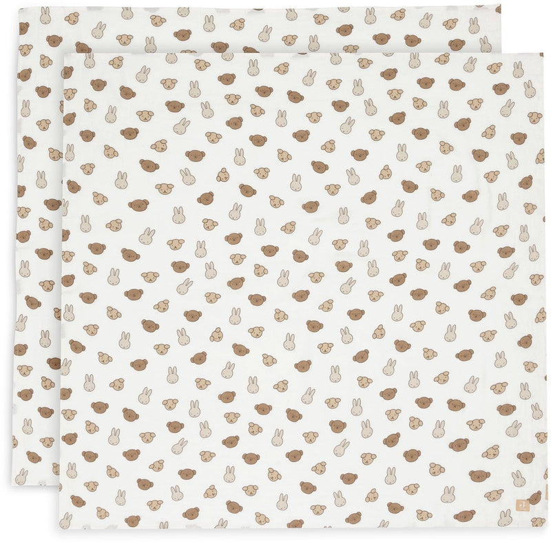 Jollein x Miffy - panno idrofilo grande 115x115 cm - fasciatoio - cotone morbido - 2 pezzi - miffy e i suoi amici