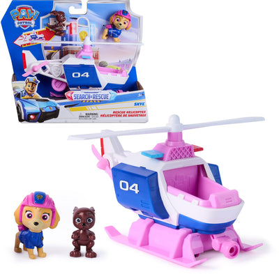 Paw patrol - search rescue - skye' helikopter met 2 figuren terugtrekfunctie - speelgoedvoertuigen