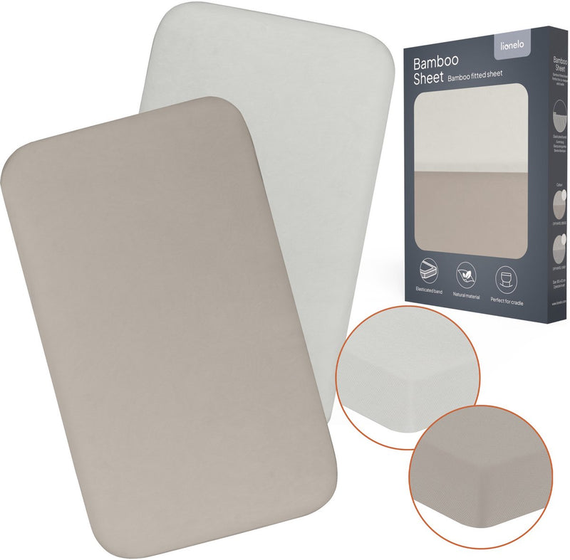 Juego de sábanas de bambú Lionelo de 2 sábanas bajeras 80×42 cm para cuna colecho - ajuste universal, viscosa de bambú natural, suave y transpirable, elástica apta para colchones de hasta 10 cm, lavable a 30°c