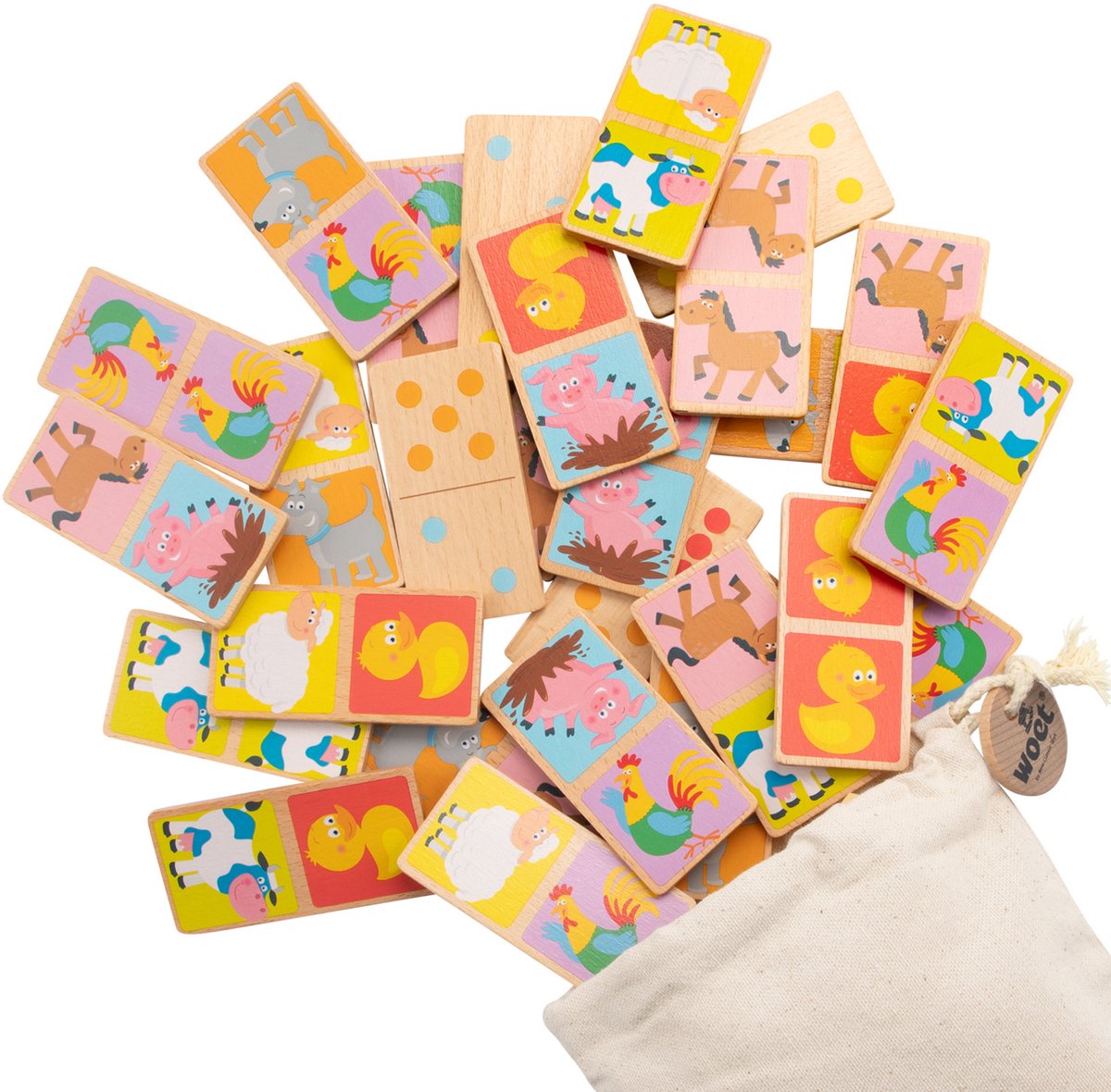 Woet ® gioco domino in legno con animali - giochi per bambini - fsc - inclusa custodia - giocattoli educativi - da 2 anni