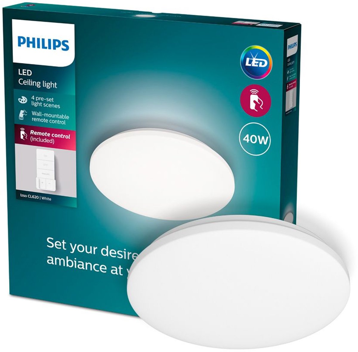 Philips led philips izso plafonnière wit - 40w - met afstandsbediening