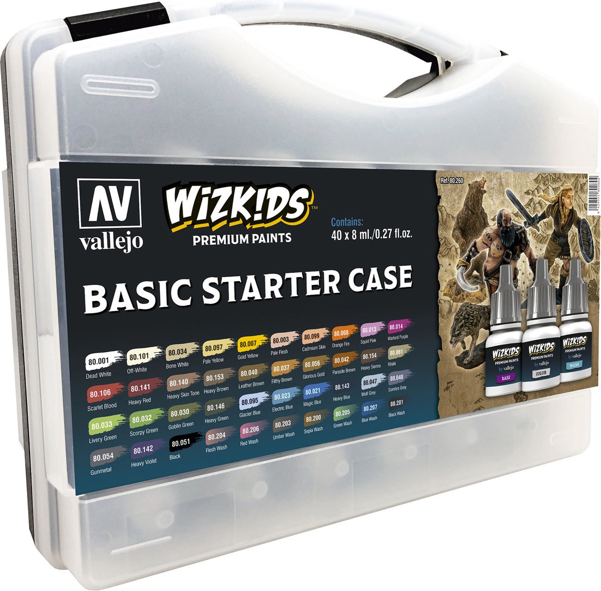 Vallejo basic starter case - wizkids premium paints - 40 colors - 8ml - 80260