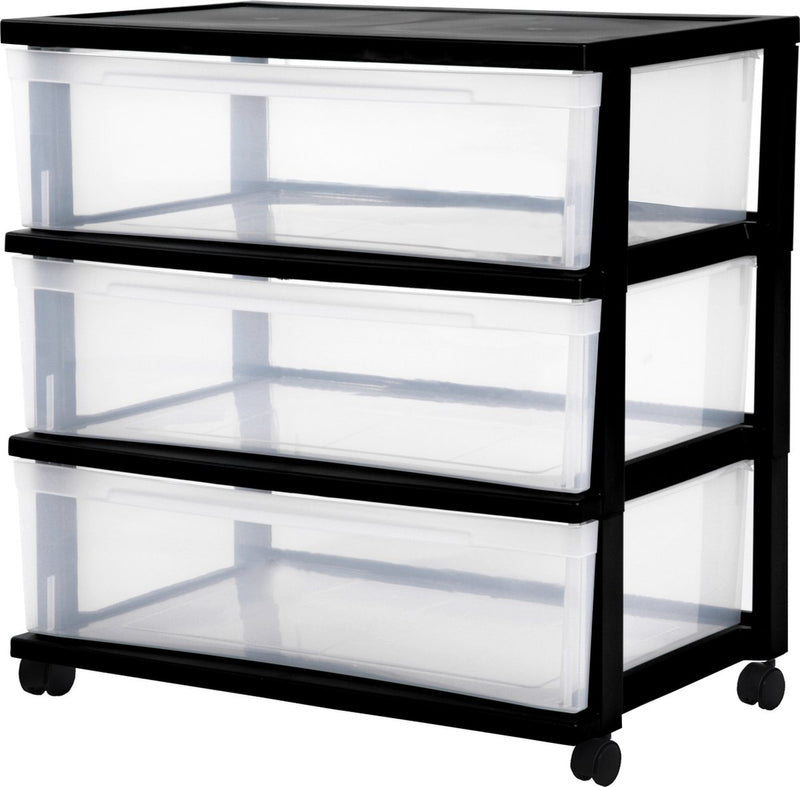 Nuevo sistema de cajones anchos Iris - 3 cajones x 30l - plástico - negro transparente - con ruedas