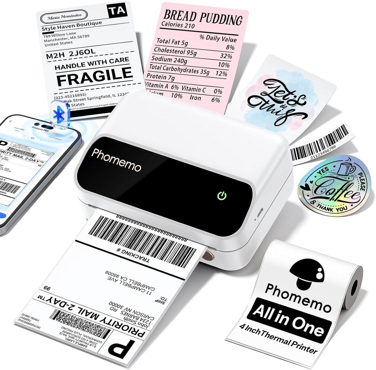 Phomemo m420 - draagbare thermische labelprinter - bluetooth + usb-c connectiviteit - direct thermisch inkless printen - 203 dpi printresolutie - breed formaat labels 40-106 mm - oplaadbare batterij - compact lichtgewicht - zakelijk thuis gebruik