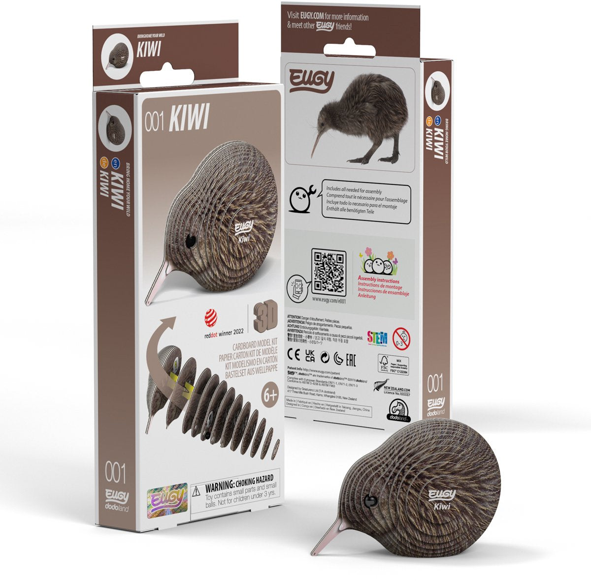 Puzzle 3d Eugy - kiwi brown - uccelli - sostenibile - collezionali tutti - 6 anni