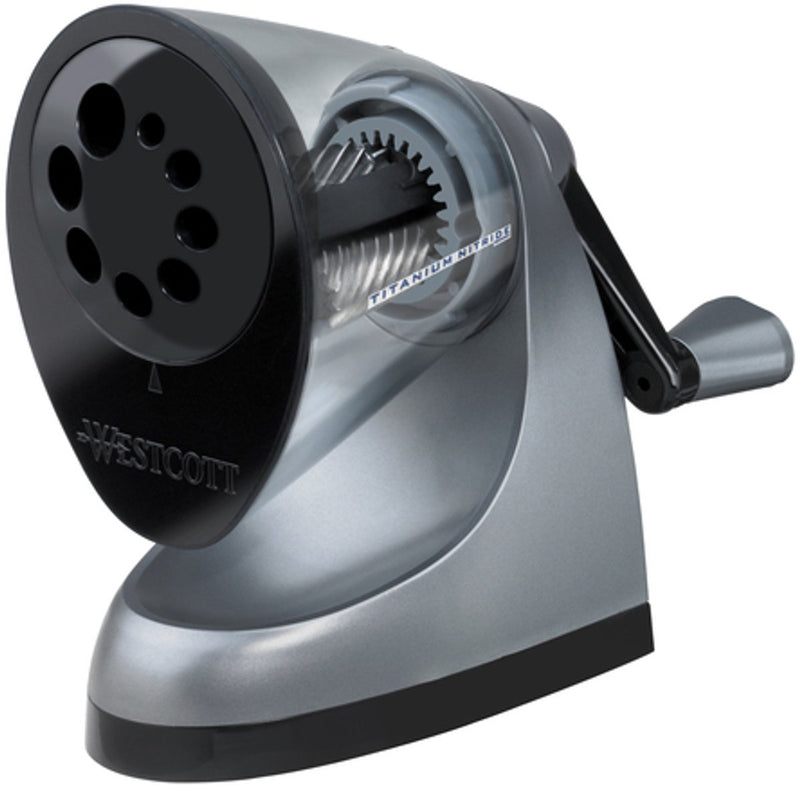 Westcott ipoint pencil sharpener - table model - including table clamp - 7 - 12 mm - silver - ac-e16549