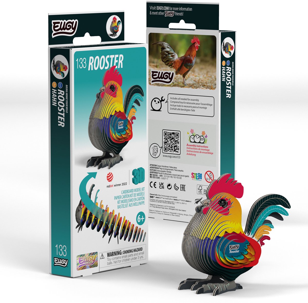 Puzzle 3d eugy - gallo - animales de granja - sostenible - colecciónalos todos - 6 años