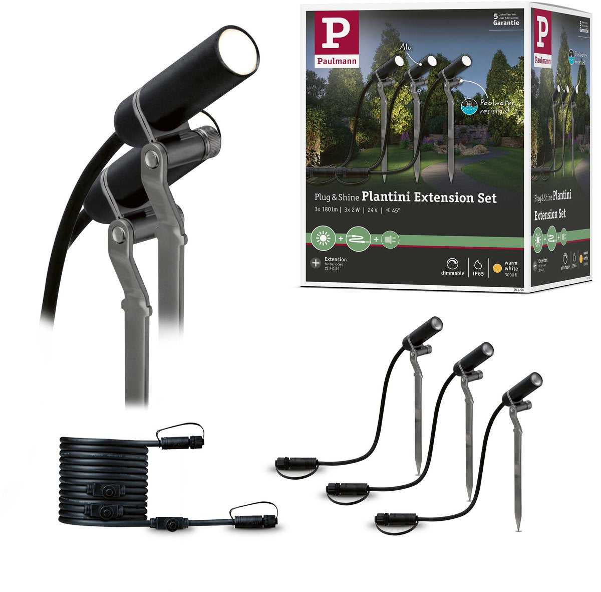 Paulmann plug Shine Focos LED para jardín Plantini set de extensión IP65 3000K 3x2W antracita