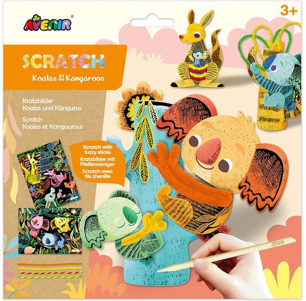 Avenir scratch en knutsel - koala's kangoeroe's - met pijpenragers - creatief spelen - 3+