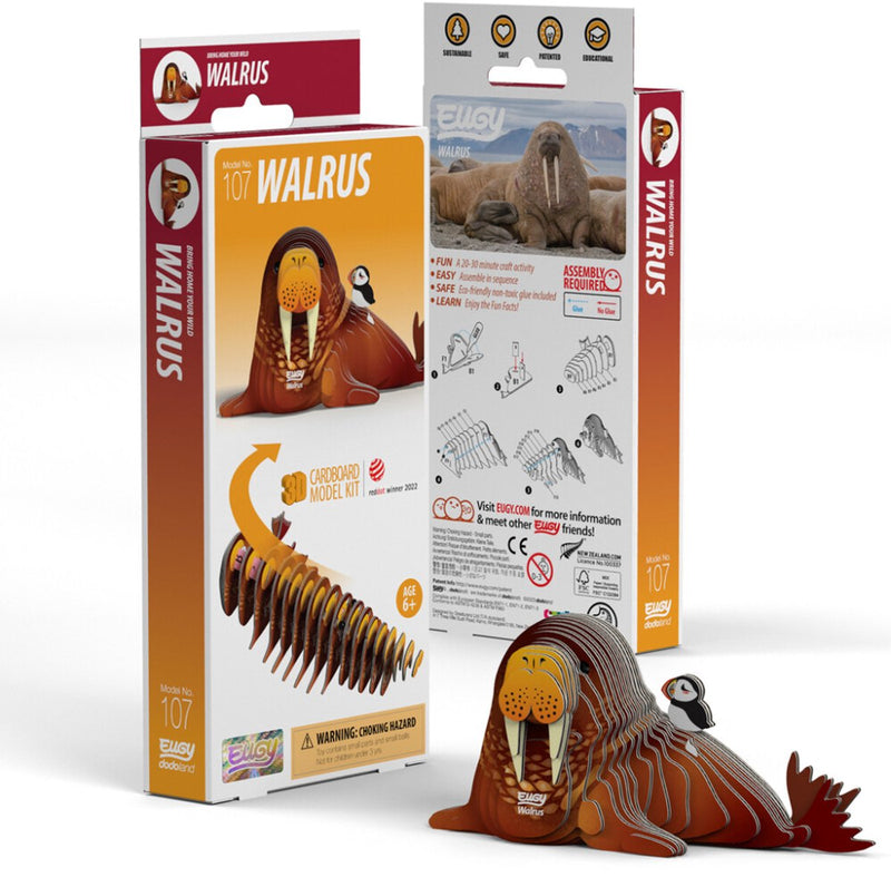 Puzzle 3d Eugy - tricheco - animali marini - sostenibile - collezionali tutti - 6 anni