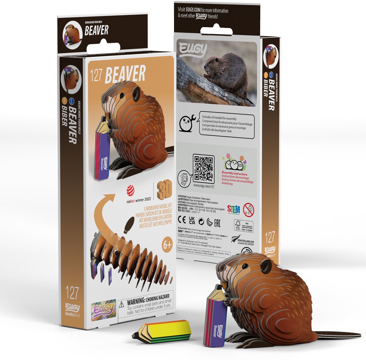 Eugy 3d puzzel - bever - wilde dieren - duurzaam - verzamel ze allemaal - 6 jaar