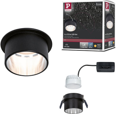 Paulmann LED recessed lamp 3-step-dim gil coin ip44 round 68 mm coin 6w 470lm 230v dimmable 2700k black matt, brushed steel