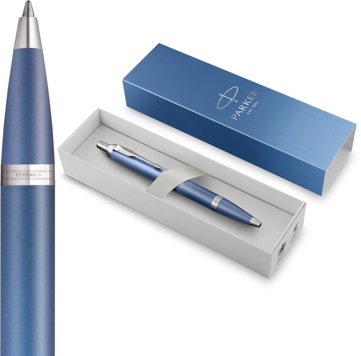 Parker estoy escribiendo rituales | bolígrafo | relajante acabado en azul con degradado de color y detalles cromados | punta mediana | tinta azul | embalaje de regalo